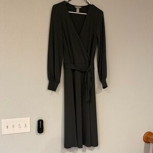 H&M dark green Long Sleeve Wrap Dress